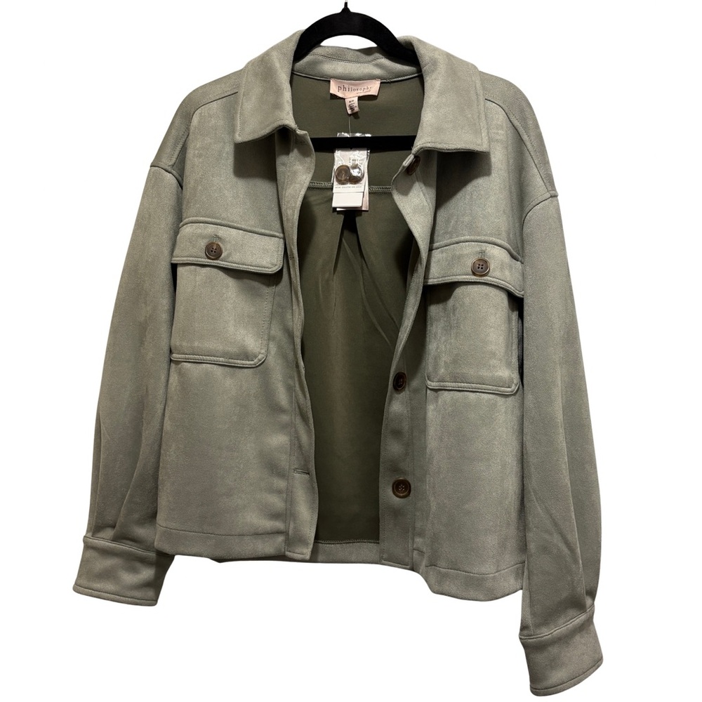 Philosophy Faux Leather Long Sleeve Shirt Jacket Cropped Shacket Women’s Size M - Picture 3 of 15